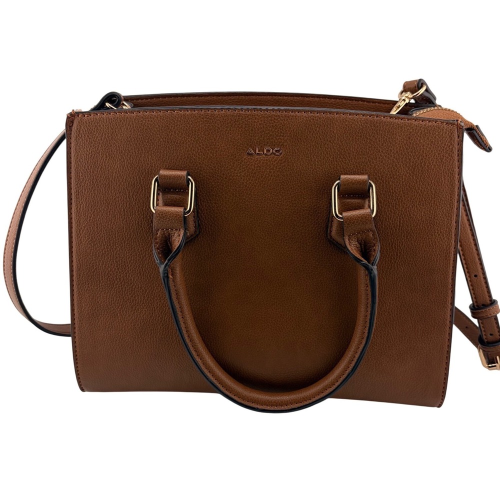 ALDO Brown Faux Leather Satchel Crossbody Bag OS Retro Workwear Professional